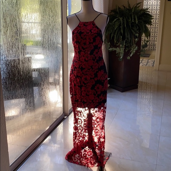 chinese dress ladies Miss Circle Nessa Red Lace Satin Corset Maxi Dress S